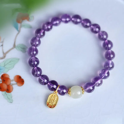 Amethyst geometric crystal bead bracelet for women, 8mm bead size.