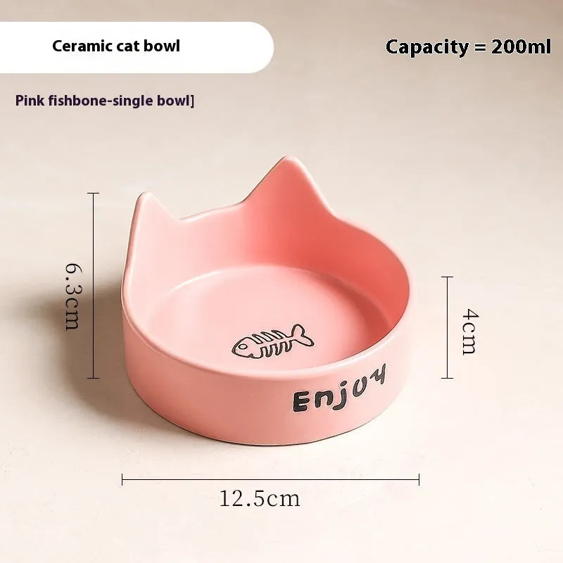 Porcelain cat bowl with cat ear design in 2-in-1 configuration for food and water