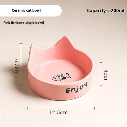 Porcelain cat bowl with cat ear design in 2-in-1 configuration for food and water