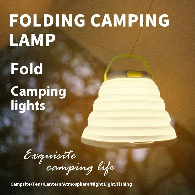 White camping lamp with single-key switch, compact design for tents and outdoor use