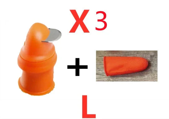 Silicone thumb protector with sharp curved blade for effortless vegetable, fruit, and crop harvesting in the garden or farm