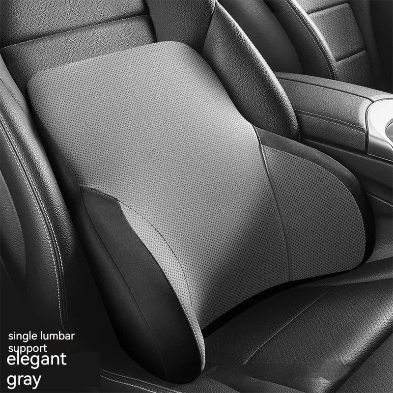 Memory foam car lumbar support pillow and matching headrest in knitted fabric with latex filler