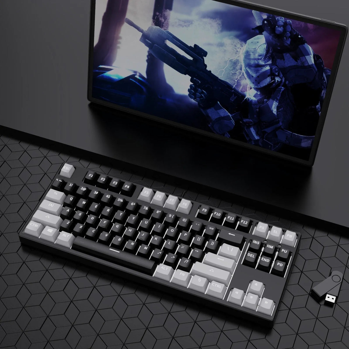87-key wired mechanical gaming keyboard with dual-colour keycaps and hot-swap switches