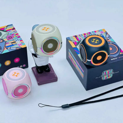 Rotating gyro bass Bluetooth speaker in black, pink or green, 53x51x51mm, with USB cable