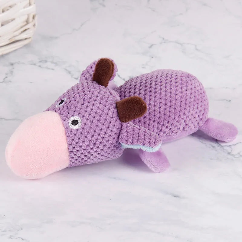 Corn velvet plush pet molar toy with squeaker in screaming cow or screaming duck design