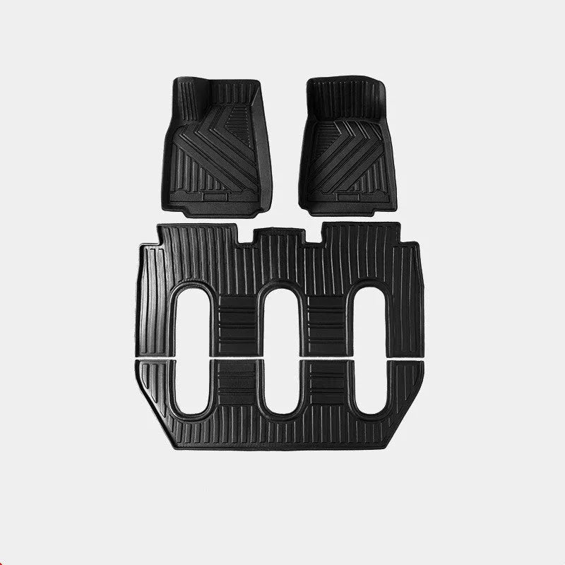 Tesla Model X waterproof car mats set showing front, rear, and tailbox protection for 2016-2023 vehicles