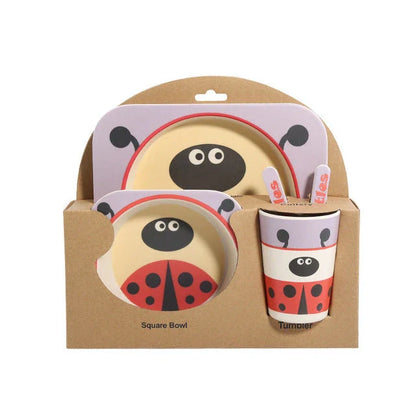 Stylish bamboo fibre children's tableware set with playful animal designs