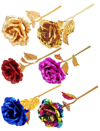 Golden rose artificial flower metal Valentine's gift in gold, red, blue, violet colours