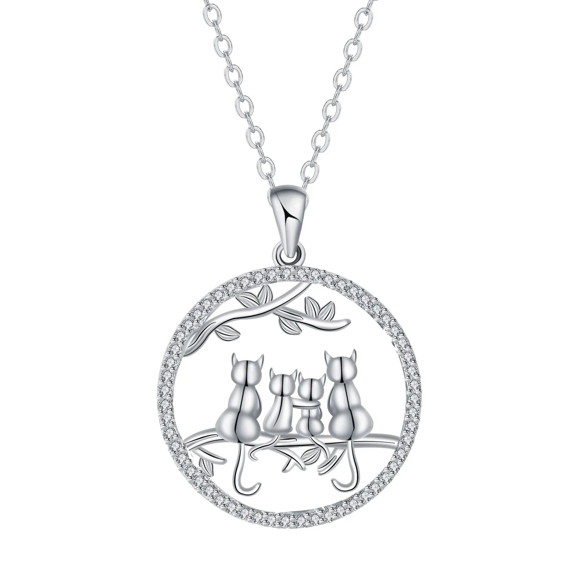 Four kitten necklace with copper pendant and cross chain, cat design jewellery