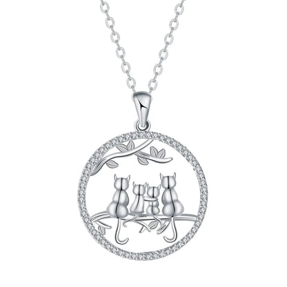 Four kitten necklace with copper pendant and cross chain, cat design jewellery