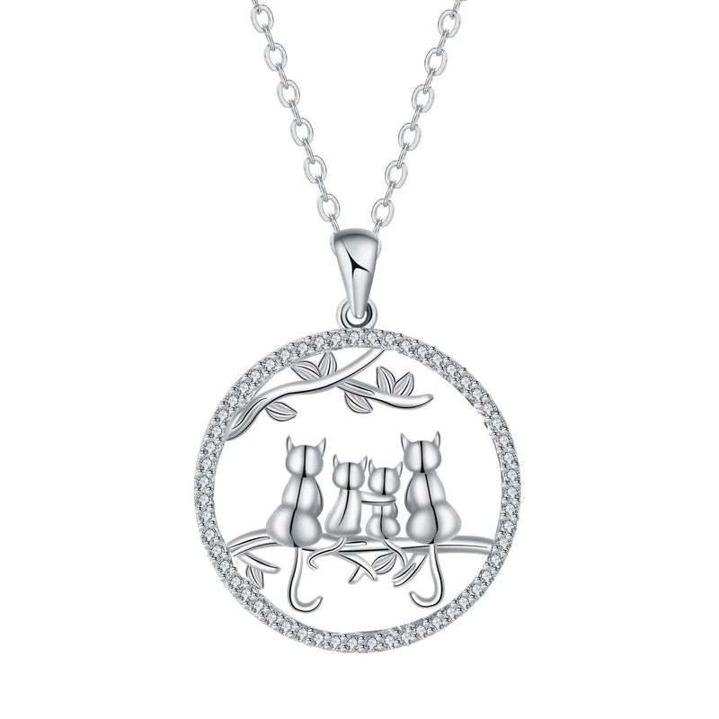 Four kitten necklace for women featuring an original cat design with electroplated copper pendant on a cross chain style, a European and American high sense fashion jewellery piece with four cat motifs