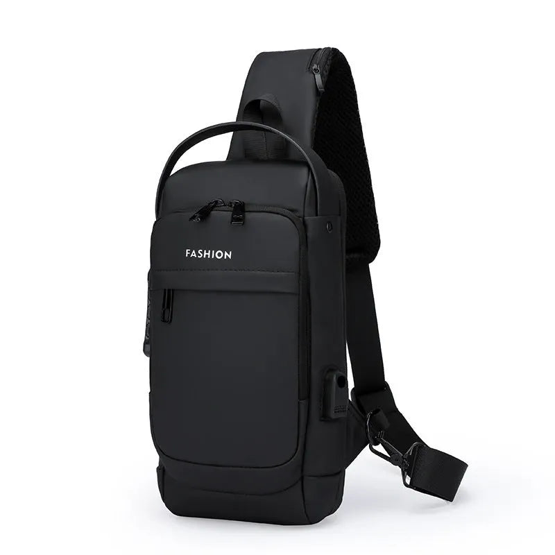 Password lock men's leisure bag in Oxford cloth, 31x17x7cm, vertical square, waterproof, black and brown colour options