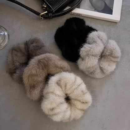 Large intestine coil hair band in mink-like waterproof fabric on a white background.