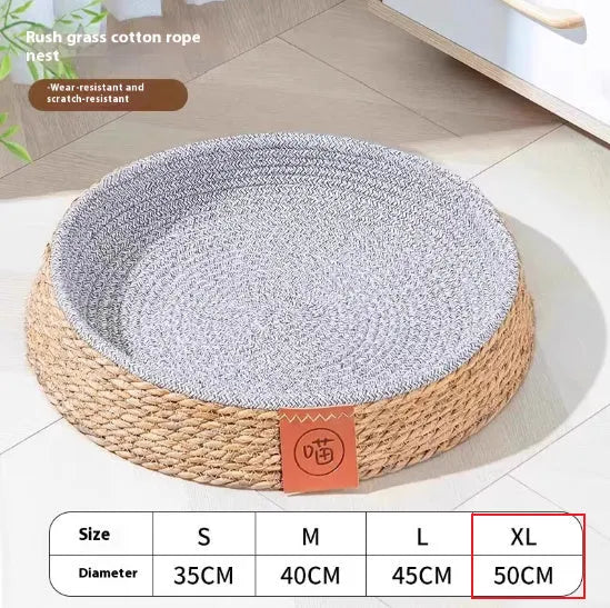 Rattan cat nest bed cage showing woven construction and elevated design for feline sleeping comfort