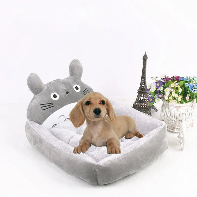 Washable plush pet bed for small dogs and cats in cartoon sofa design with multiple colour options