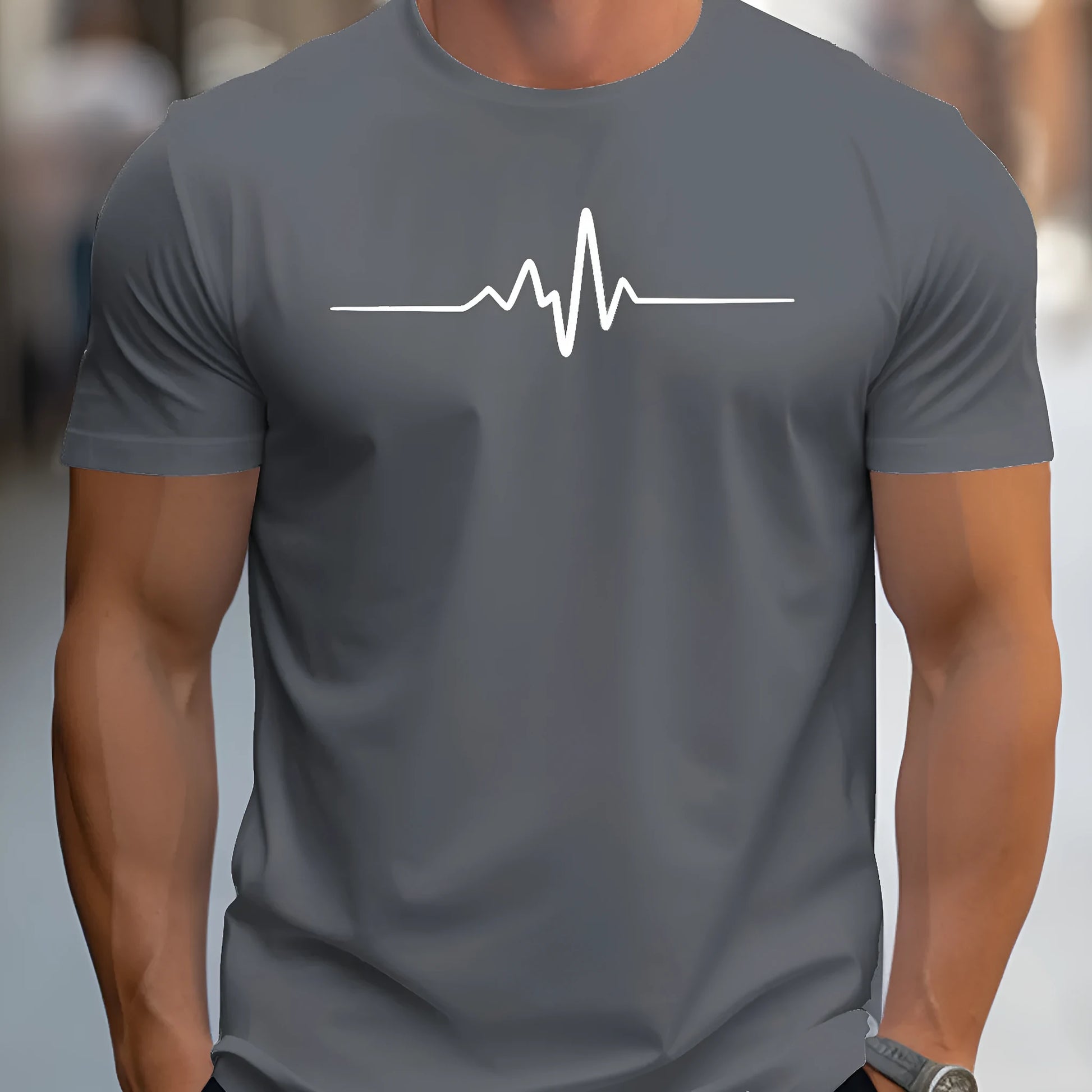 Men's loose fit short sleeve 3D print sports t-shirt in a polyester blend fabric.