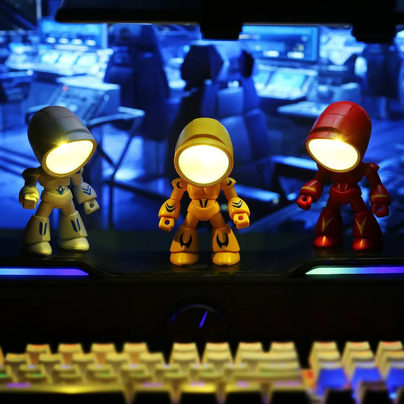 LED Mecha Robot Night Light Portable Bedside Table Lamp for Kids Boys Bedroom Decoration Cute Character Lamp with Adjustable Arms 360° Rotating Head Multi-Colour Soft Light Battery Powered Mini Desk Light