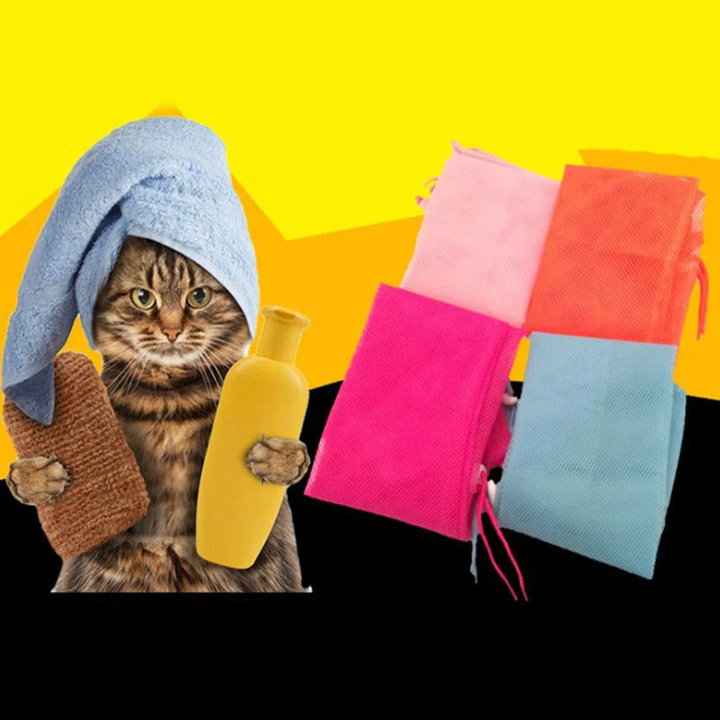 Adjustable polyester cat grooming bag with front zipper for easy access