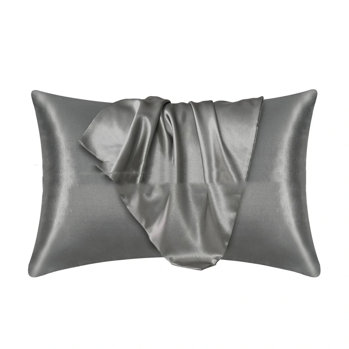 Envelope closure pillowcase in navy blue showing overlapping flap design and smooth polyester fabric texture