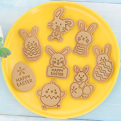 8-piece plastic cartoon bunny and Easter egg biscuit molds, irregular shapes 6-10cm wide for easy dough pressing
