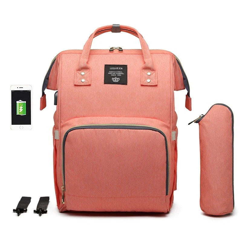 LEQUEEN Stylish Large Capacity Mummy Bag in various colors and styles, perfect for parents on the go.