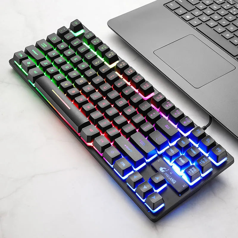 Black 87-key USB wired mechanical gaming keyboard, 36.5cm x 13.5cm x 3cm, with 1.5m cable