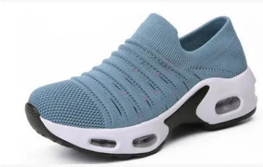 Fly-knit socks shoes in light grey with a stretch mesh upper and round toe