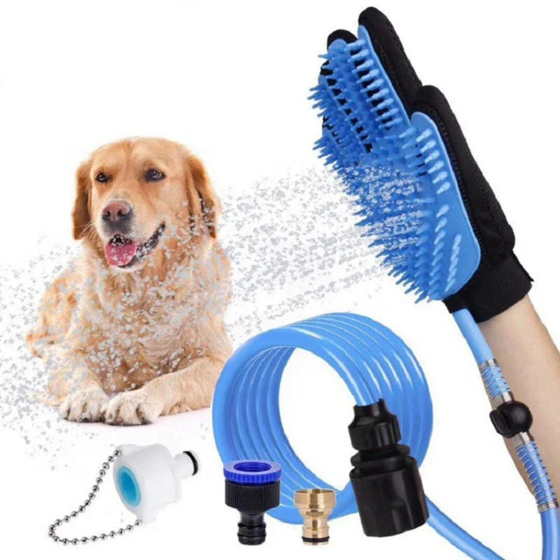 Premium pet grooming tool with bath brush and water sprayer, designed for dogs, cats, and horses of all sizes
