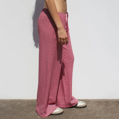Stylish women's striped wide-leg trousers with lace-up detail in various colors