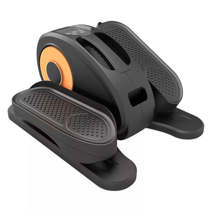 Compact electric elliptical trainer for home use in black, silver, or orange