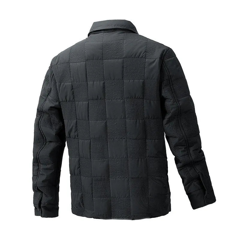 Men's Quilted Cotton Casual Shirt Jacket with Polo Collar, Mid-Weight Knitwear Coat with Wool Lining for Four Seasons Wear, Available in Army Green, Black, Brown, Dark Blue in Asian Sizes M to XXXL