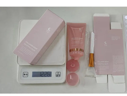 Collagen night face mask 75ml bottle with application brush for firming and anti-wrinkle treatment