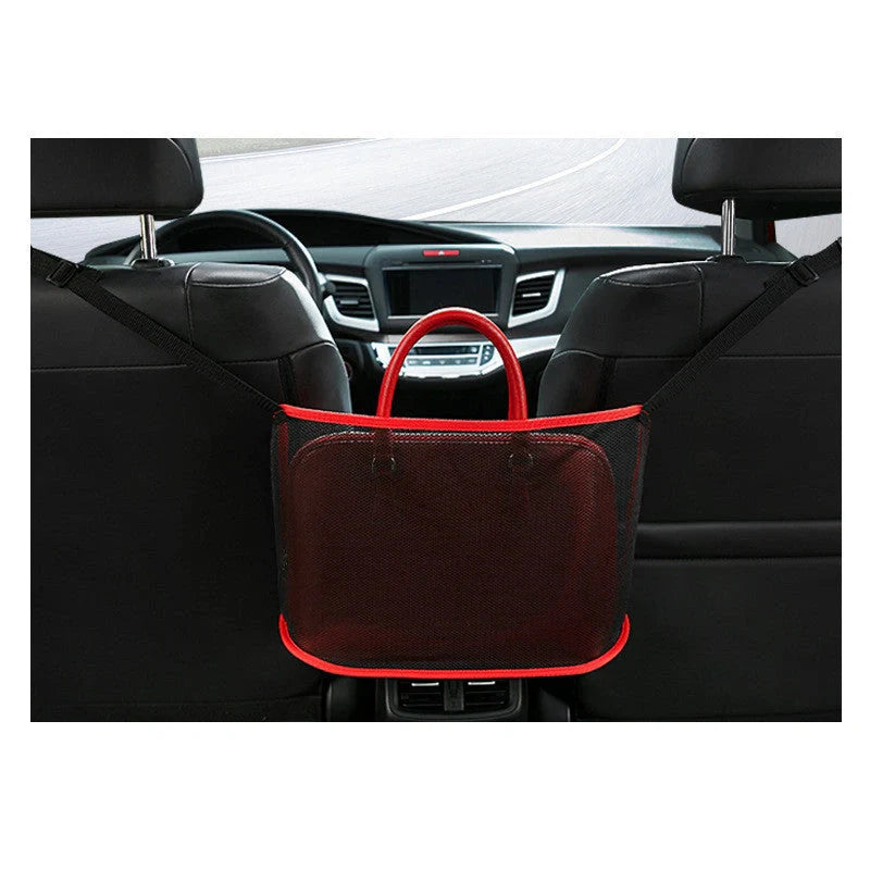 Car mesh bag organiser in red and black, dimensions 40x12x26cm