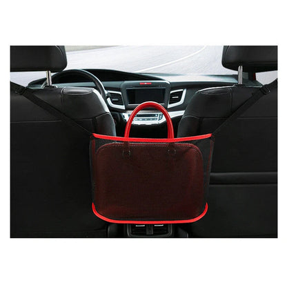 Car mesh bag organiser in red and black, dimensions 40x12x26cm