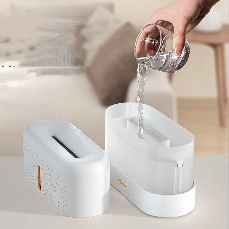 White ultrasonic aromatherapy diffuser with USB cable and essential oil bottle on packaging