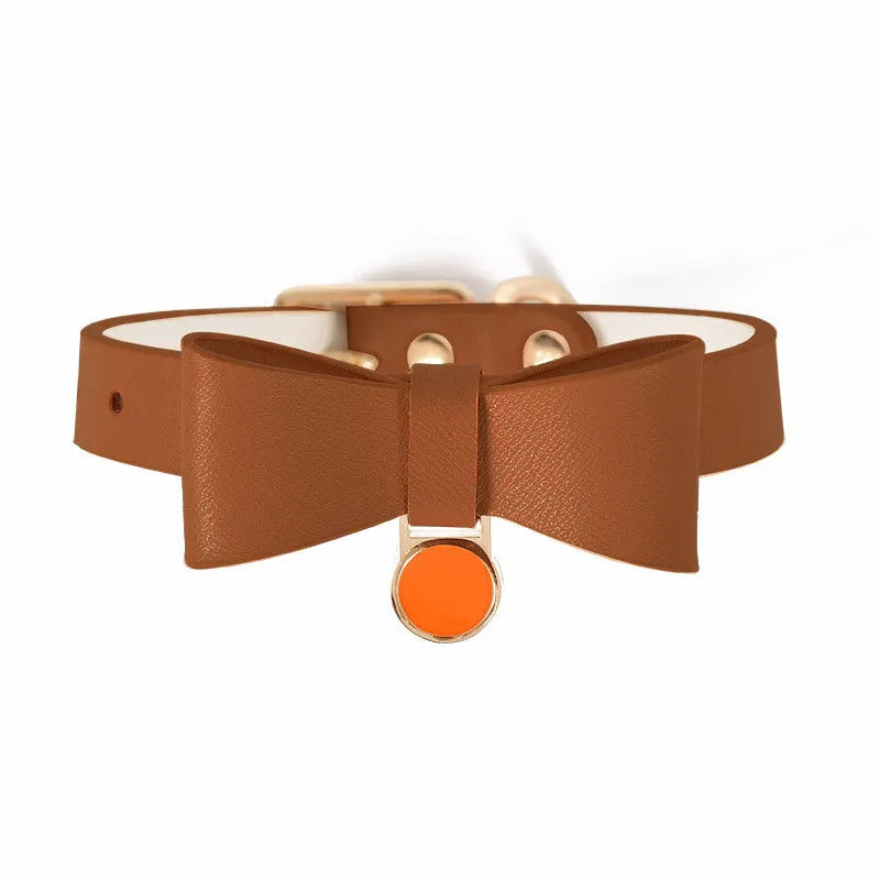 Brown leather cat collar shown on a white background.