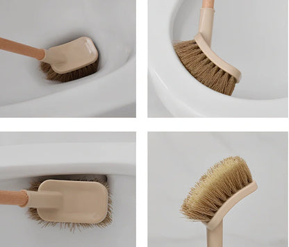 Wooden handle toilet brush with 360-degree bristle coverage for complete toilet cleaning