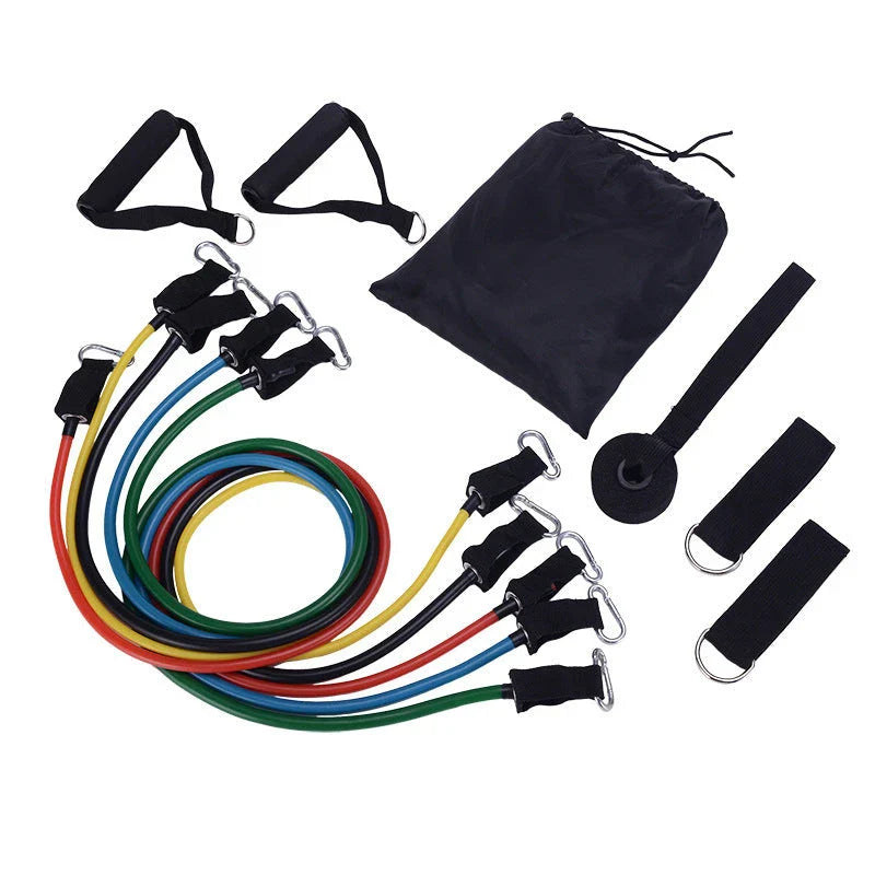 Adjustable resistance bands for full-body toning and strength training at home, featuring various resistance levels and soft foam handles