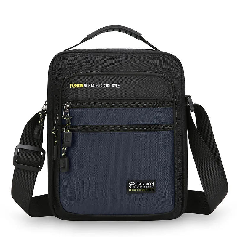 Men's waterproof nylon crossbody bag in urban simplicity style with multiple compartments