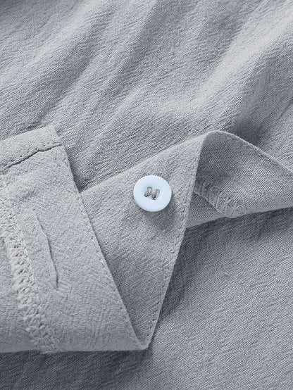 Men's linen-cotton blend short sleeve button down shirt in various colours