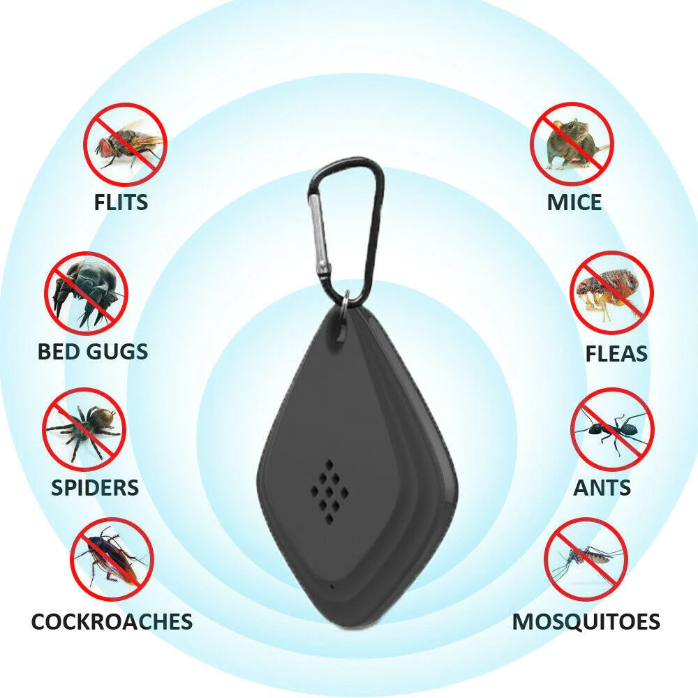 USB Rechargeable Ultrasonic Mosquito Repeller with hook for outdoor hanging