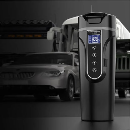 Black portable car electric heating cup with digital display and 400ml capacity
