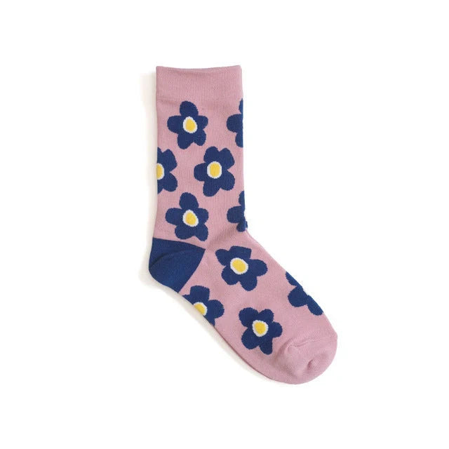 Charming floral cotton socks in various colours, perfect for fashionable UK women