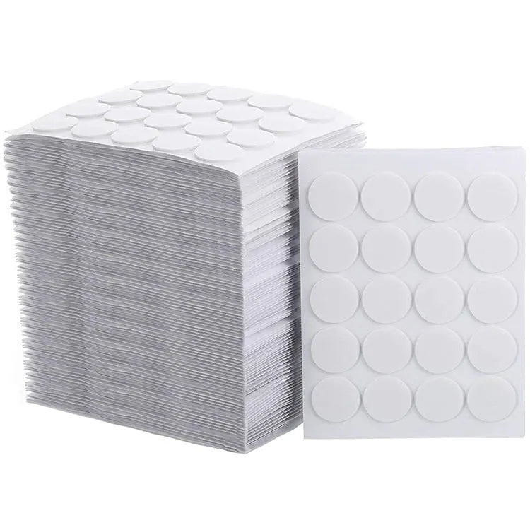 Round double-sided foam adhesive dots for candle wick fixing, 15mm and 20mm sizes, 20 points per piece.