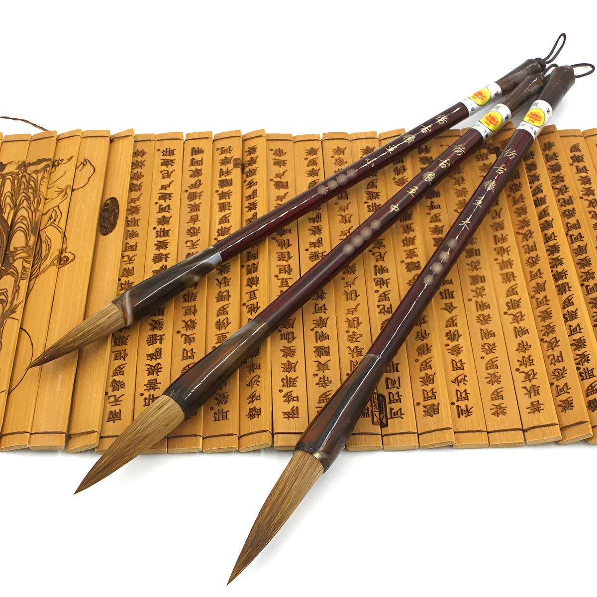 Traditional Chinese calligraphy brush set with wolf hair bristles and steel ferrule construction
