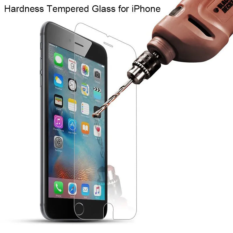 Tempered glass screen protector for iPhone on a transparent background.
