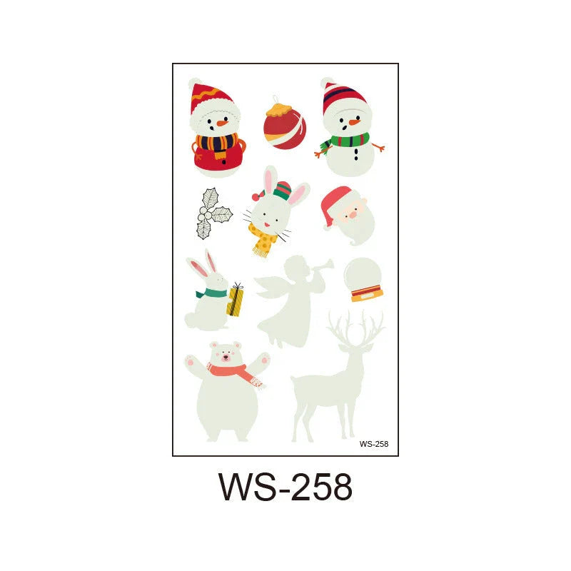 Glowing Christmas Santa Claus tattoo stickers in various festive designs