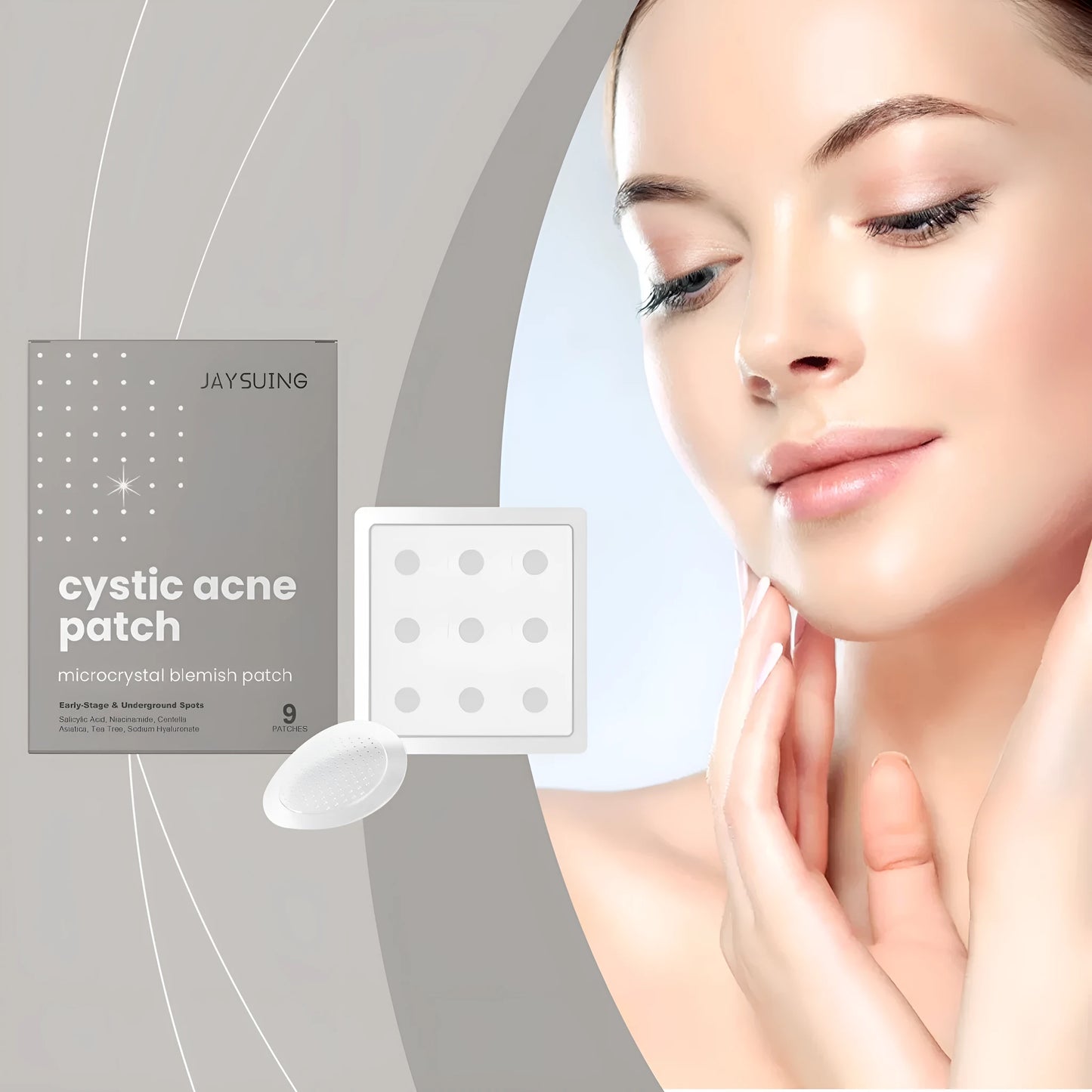 Pack of 9 microneedle acne patches with tea tree oil and Centella asiatica ingredients