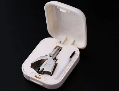 Men's nose hair trimmer with stainless steel blades and waterproof housing for nose, ear, and eyebrow grooming