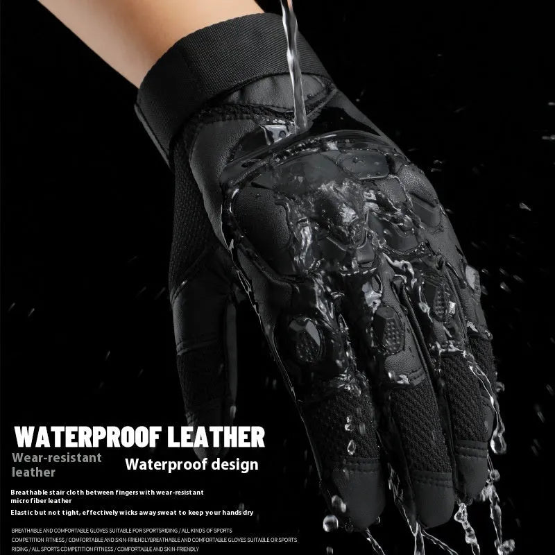 Men's black tactical gloves with touchscreen finger caps, shown in sizes M, L, XL for training use.